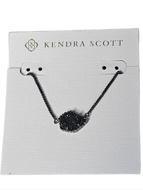 Kendra Scott Black Druzy Necklace w Black Chain Whimsy Goth Crystal Witchicore